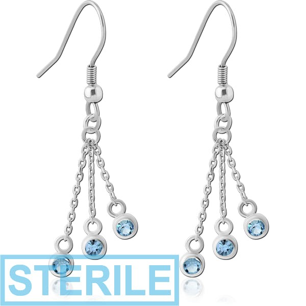 STERILE RHODIUM PLATED BRASS JEWELLED EARRINGS PAIR - THREE BALLS