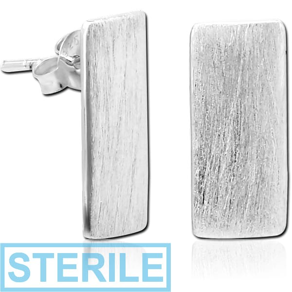 STERILE RHODIUM PLATED BRASS CHAIN EAR STUDS PAIR
