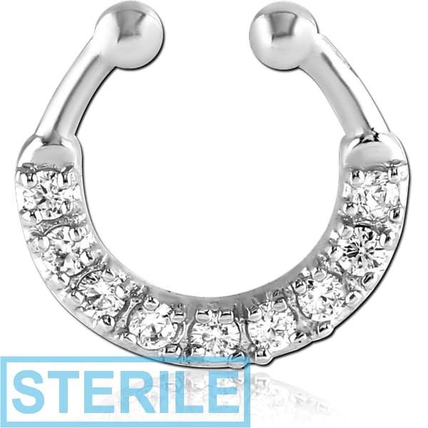 STERILE RHODIUM PLATED JEWELLED FAKE SEPTUM RING