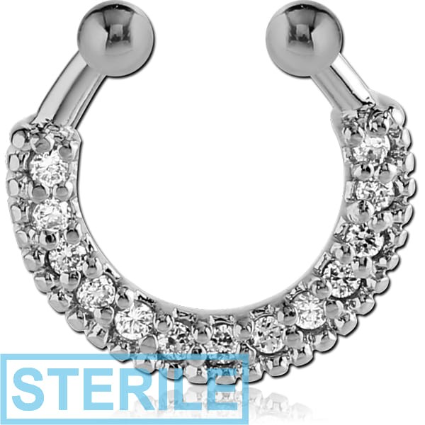 STERILE RHODIUM PLATED JEWELLED FAKE SEPTUM RING