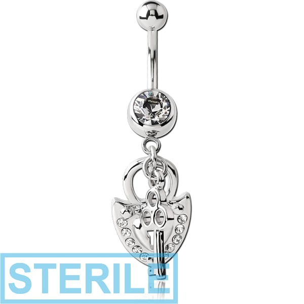 STERILE SURGICAL STEEL JEWELLED NAVEL BANANA WITH DANGLING CHARM - LOCK KEY