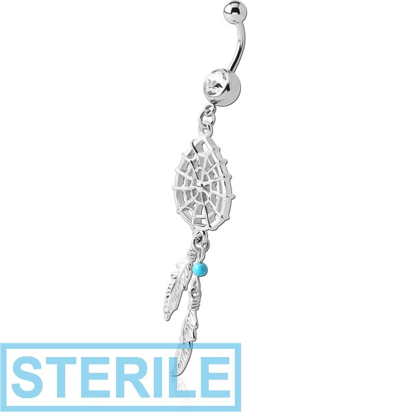STERILE SURGICAL STEEL JEWELLED NAVEL BANANA WITH DANGLING CHARM - DREAM CATCHER