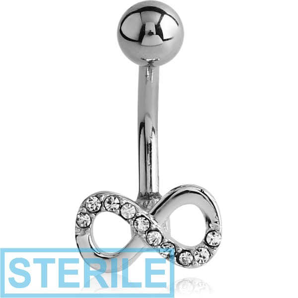 STERILE RHODIUM PLATED BRASS JEWELLED NAVEL BANANA - INFINITY