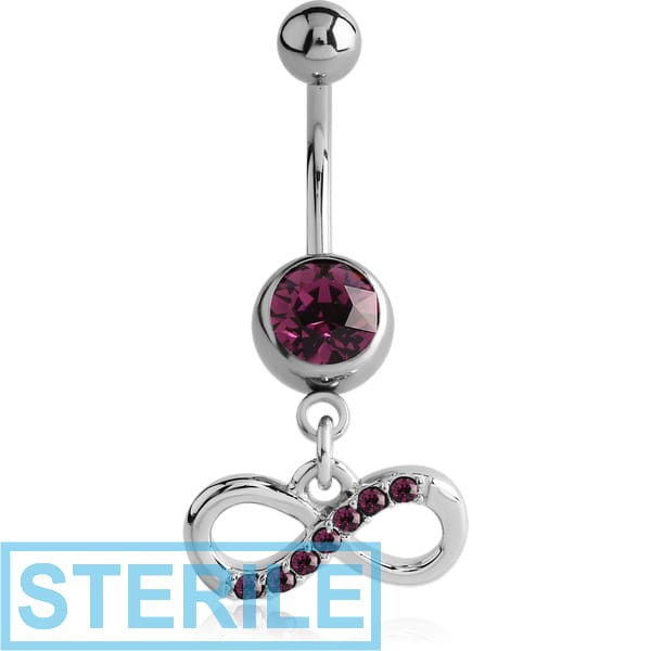 STERILE SURGICAL STEEL JEWELLED NAVEL BANANA WITH DANGLING CHARM - INFINITY