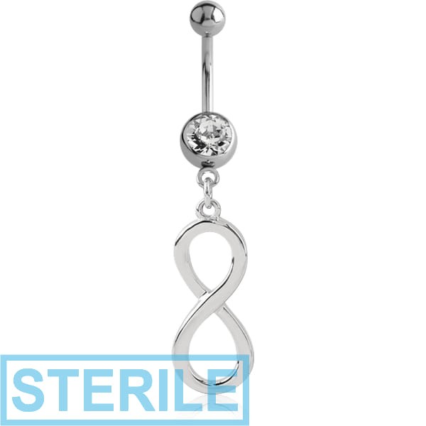 STERILE SURGICAL STEEL JEWELLED NAVEL BANANA WITH DANGLING CHARM - INFINITY