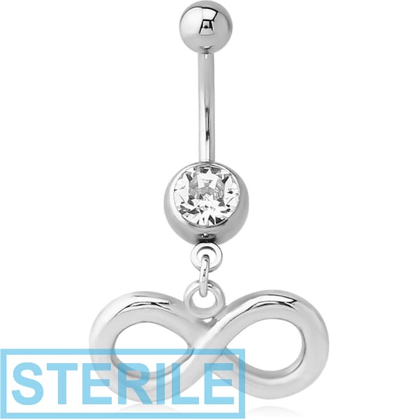 STERILE SURGICAL STEEL JEWELLED NAVEL BANANA WITH DANGLING CHARM - INFINITY