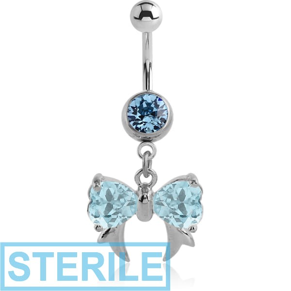 STERILE SURGICAL STEEL JEWELLED NAVEL BANANA WITH DANGLING CHARM - BOW WITH FANGS