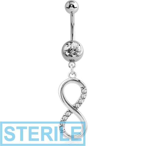 STERILE SURGICAL STEEL JEWELLED NAVEL BANANA WITH DANGLING CHARM - INFINITY