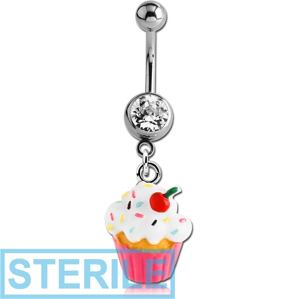 STERILE SURGICAL STEEL CRYSTAL NAVEL BANANA WITH RESIN ENAMEL CHARM