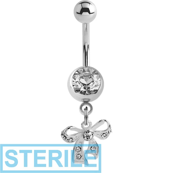 STERILE SURGICAL STEEL JEWELLED NAVEL BANANA WITH DANGLING CHARM - BOW