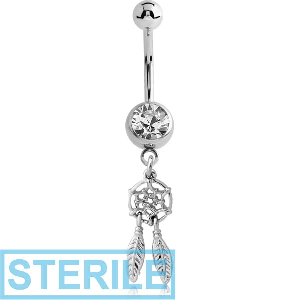 STERILE SURGICAL STEEL JEWELLED NAVEL BANANA WITH DANGLING CHARM - DREAM CATCHER
