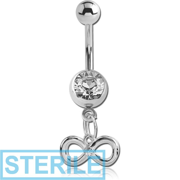 STERILE SURGICAL STEEL JEWELLED NAVEL BANANA WITH DANGLING CHARM - INFINITY