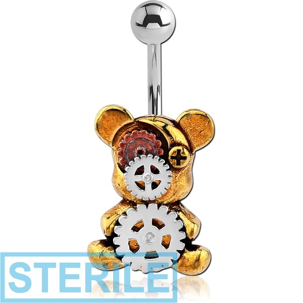 STERILE SURGICAL STEEL JEWELLED NAVEL BANANA BRASS WHITE METAL AND COPPER PARTS CHARM - STEAMPUNK