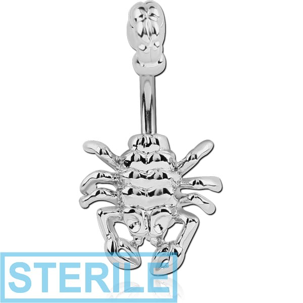 STERILE RHODIUM PLATED BRASS JEWELLED NAVEL BANANA - SCORPION AND STING