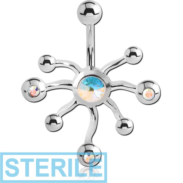 STERILE RHODIUM PLATED BRASS JEWELLED NAVEL BANANA - CELL