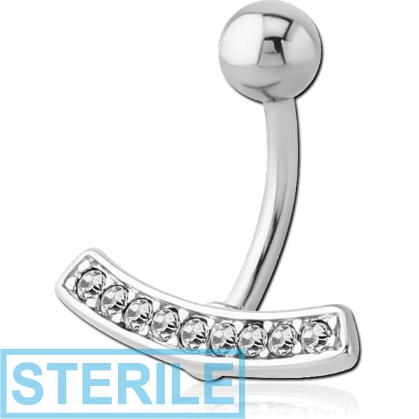 STERILE RHODIUM PLATED BRASS JEWELLED NAVEL BANANA