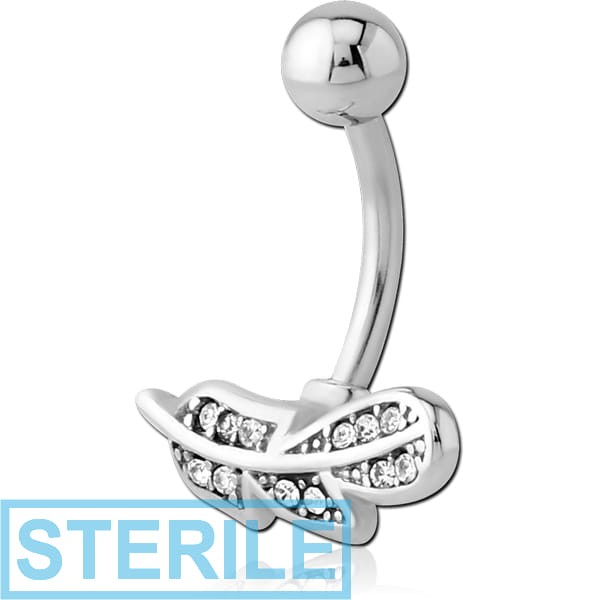 STERILE RHODIUM PLATED BRASS JEWELLED NAVEL BANANA