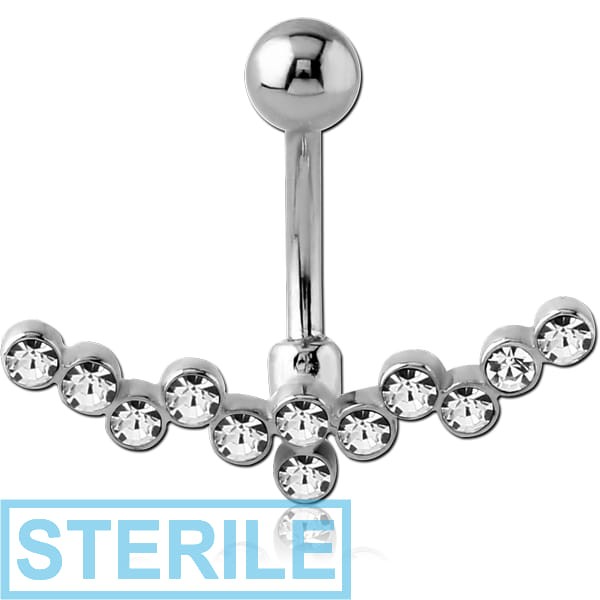 STERILE RHODIUM PLATED BRASS JEWELLED NAVEL BANANA