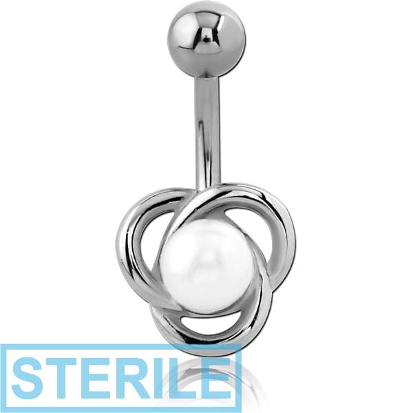 STERILE RHODIUM PLATED BRASS SYNTHETIC PEARL NAVEL BANANA
