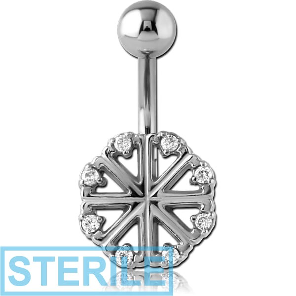 STERILE RHODIUM PLATED BRASS JEWELLED NAVEL BANANA - FILIGREE