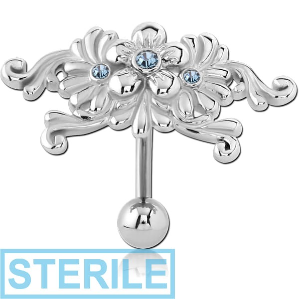 STERILE RHODIUM PLATED BRASS JEWELLED NAVEL BANANA - FLOWER