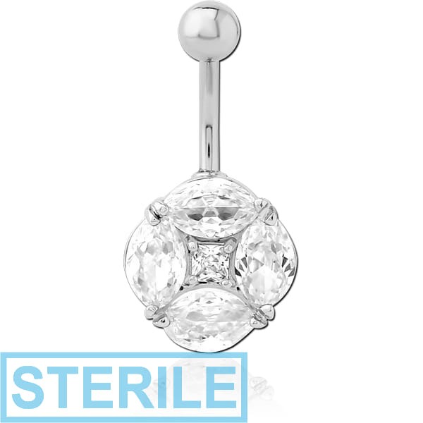 STERILE RHODIUM PLATED BRASS JEWELLED NAVEL BANANA