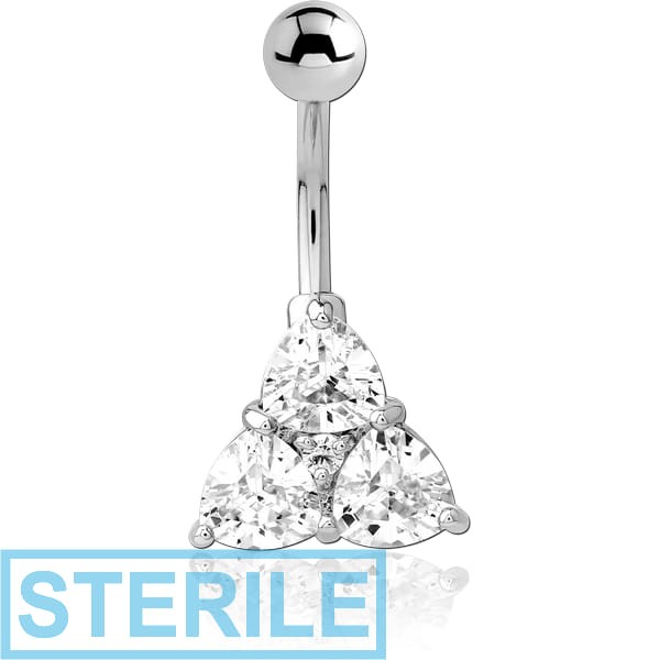 STERILE RHODIUM PLATED BRASS JEWELLED NAVEL BANANA
