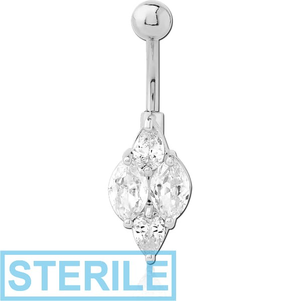 STERILE RHODIUM PLATED BRASS JEWELLED NAVEL BANANA
