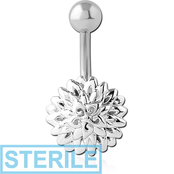 STERILE RHODIUM PLATED BRASS NAVEL BANANA - FLOWER