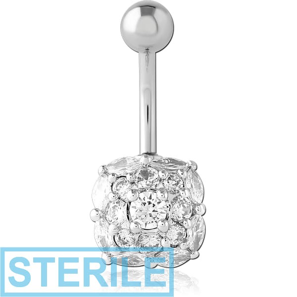 STERILE RHODIUM PLATED BRASS JEWELLED NAVEL BANANA