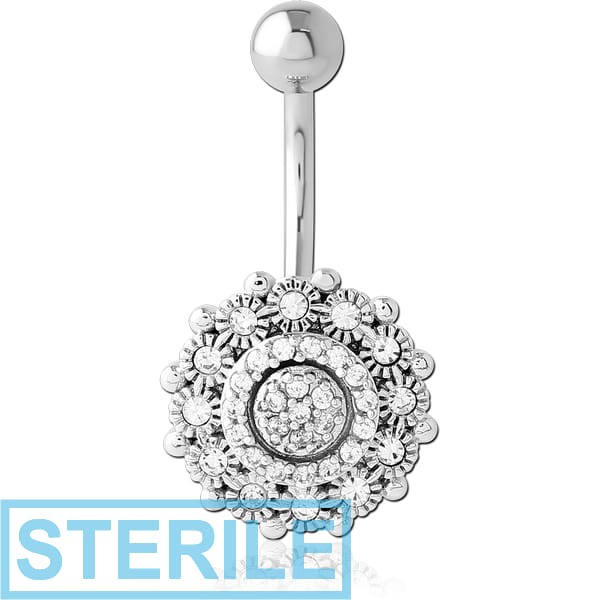 STERILE RHODIUM PLATED BRASS JEWELLED NAVEL BANANA