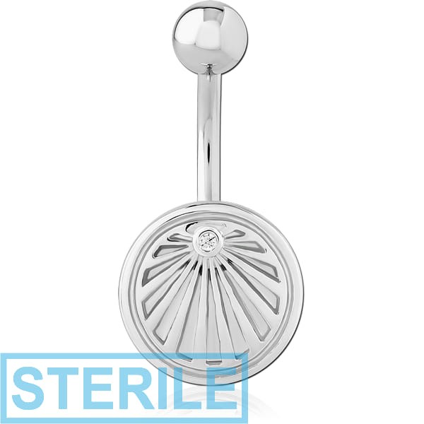 STERILE RHODIUM PLATED BRASS JEWELLED NAVEL BANANA