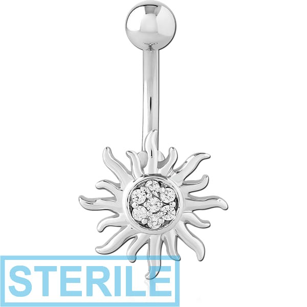 STERILE RHODIUM PLATED BRASS JEWELLED NAVEL BANANA