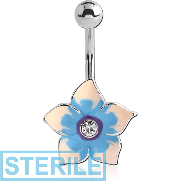 STERILE RHODIUM PLATED BRASS JEWELLED NAVEL BANANA WITH ENAMEL- FLOWER