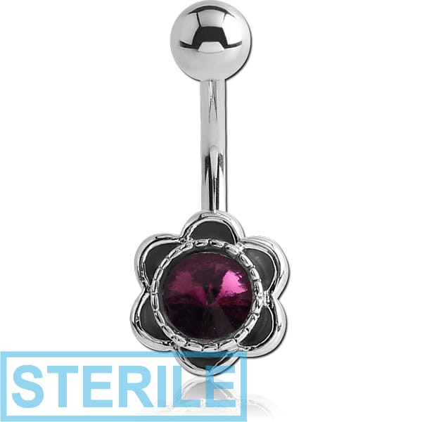STERILE RHODIUM PLATED BRASS PREMIUM CRYSTALS JEWELLED NAVEL BANANA - FLOWER