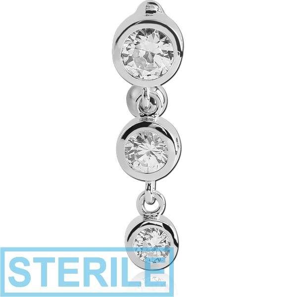 STERILE RHODIUM PLATED BRASS JEWELLED REVERSE NAVEL BANANA - THREE BALLS