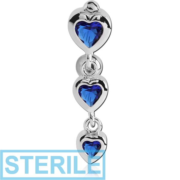 STERILE RHODIUM PLATED BRASS JEWELLED REVERSE NAVEL BANANA - HEARTS