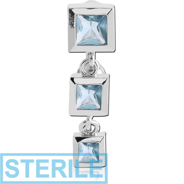 STERILE RHODIUM PLATED BRASS JEWELLED REVERSE NAVEL BANANA - SQUARES
