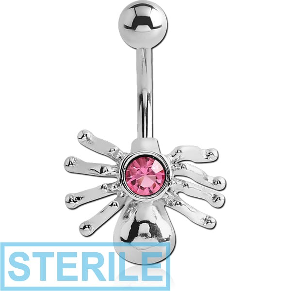 STERILE RHODIUM PLATED BRASS PREMIUM CRYSTALS JEWELLED NAVEL BANANA - SPIDER