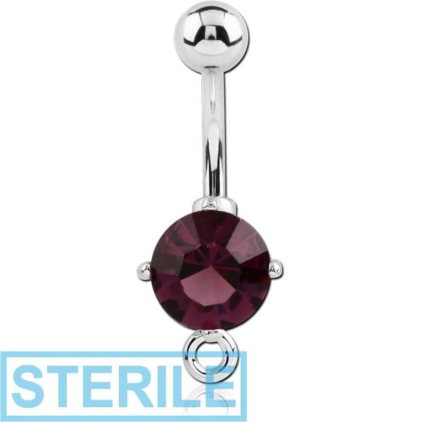 STERILE RHODIUM PLATED BRASS JEWELLED NAVEL BANANA WITH HOOP