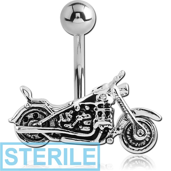 STERILE RHODIUM PLATED BRASS JEWELLED NAVEL BANANA - MOTORCYCLE