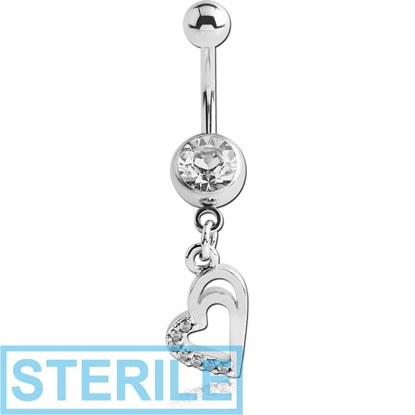 STERILE SURGICAL STEEL JEWELLED NAVEL BANANA WITH DANGLING CHARM - HEART