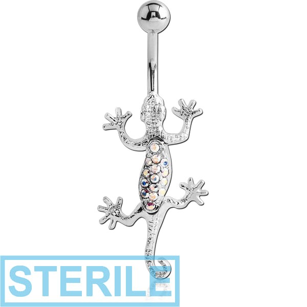 STERILE RHODIUM PLATED BRASS JEWELLED NAVEL BANANA - SALAMANDER