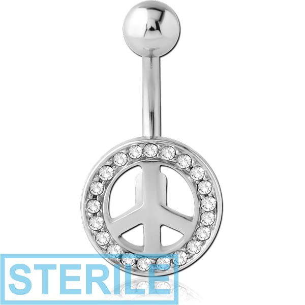 STERILE SURGICAL STEEL JEWELLED NAVEL BANANA - PEACE SIGN