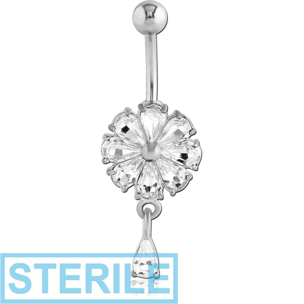 STERILE RHODIUM PLATED BRASS JEWELLED NAVEL BANANA - FLOWER