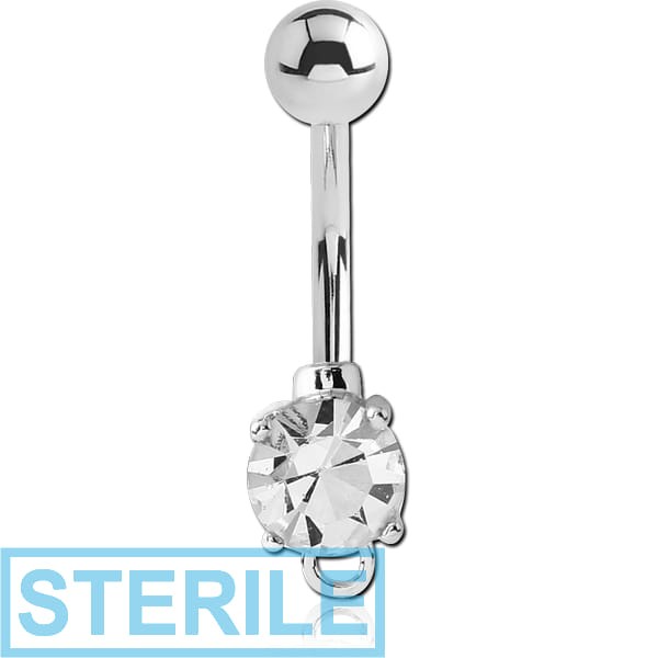 STERILE RHODIUM PLATED BRASS JEWELLED NAVEL BANANA - HOOP
