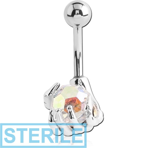 STERILE RHODIUM PLATED BRASS HIGH END CRYSTALS JEWELLED NAVEL BANANA - HAND