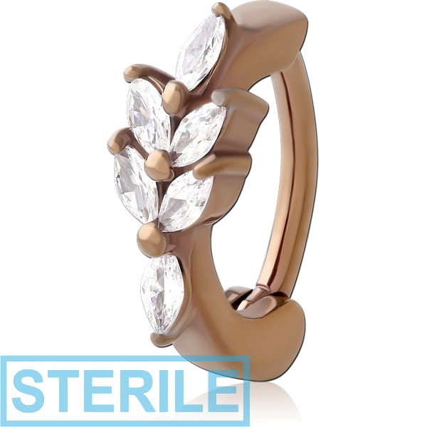 STERILE COFFEE PVD COATED SURGICAL STEEL JEWELLED BELLY CLICKER - MARQUISE