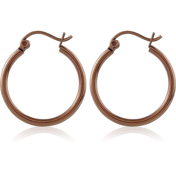 STERILE COFFEE PVD COATED SURGICAL STEEL WIRE HOOP EARRINGS - ROUND