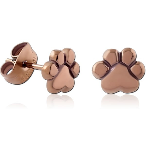 STERILE COFFEE PVD COATED SURGICAL STEEL EAR STUDS PAIR - PAW